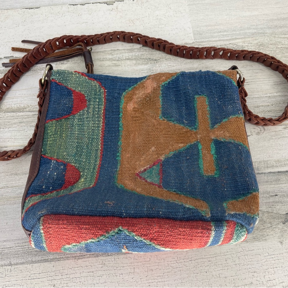 Southwestern purse Large Carpetbag Zipper wool Vintage Leather